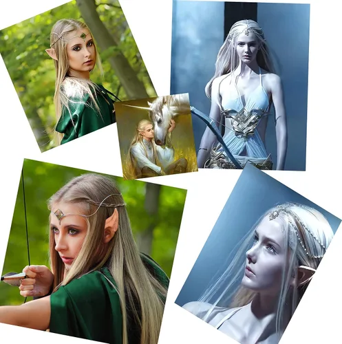 Vista 2 de Funsveta Corona de círculo de diamantes de imitación con orejas de elfo para disfrazarse de Halloween y cosplay