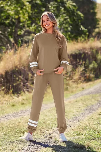 Vista 126 de Prettygarden - Conjunto de pijama de dos piezas para mujer, diseño de teñido anudado, sudadera informal de manga larga con pantalones largos, ropa