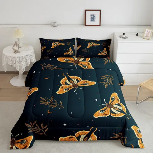 Vista 8 de Erosebridal Juego de ropa de cama de calavera gótica, flores mandala, mariposa hippie para niñas y niños, edredón de esqueleto de la muerte de Negro