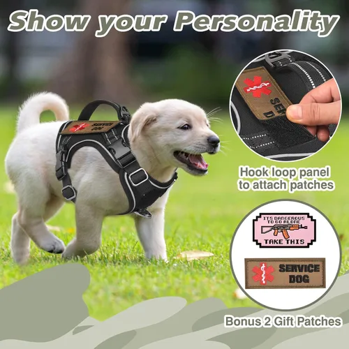 Vista 2 de Arnés táctico XS para perro, chaleco de servicio militar para perro con mango vertical, chaleco para cachorros pequeños sin tirones para Negro