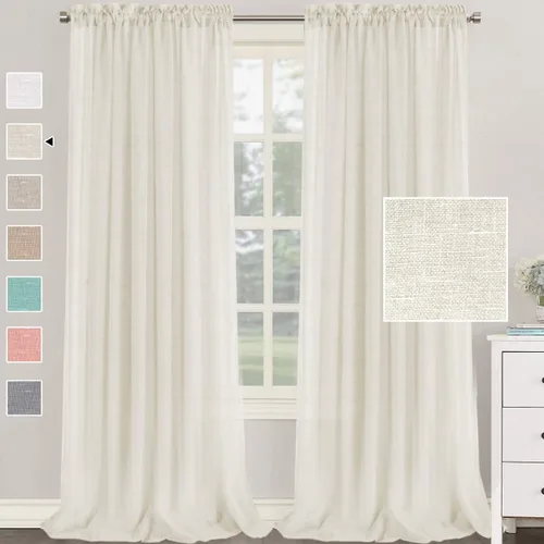 Vista 8 de H.VERSAILTEX - Cortinas de mezcla de lino natural semitransparentes, con bolsillo para cortinero, filtrado de luz, 2 paneles, para sala de estar Gris