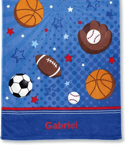 Vista 2 de Lillian Vernon All Sports Toalla personalizada para niños, bordada a medida con nombre o monograma, toallas infantiles extragrandes de 30 x 60