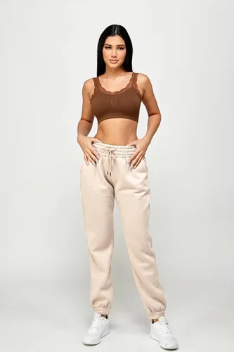 Vista 4 de Pantalones deportivos para mujer, cintura alta apilada, forro polar, con bolsillos, pantalones de descanso para yoga, entrenamiento, correr