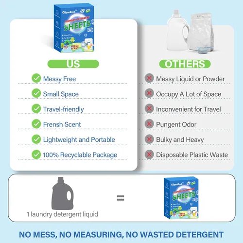 Vista 6 de 200 hojas de detergente ecológico para ropa sucia, aroma fresco, para el hogar, viajes, apartamento/dormitorio, tiras de detergente para ropa sin