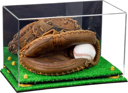 Vista 109 de Better Display Cases Vitrina de guantes de béisbol de acrílico transparente con elevadores negros (A011/V16)