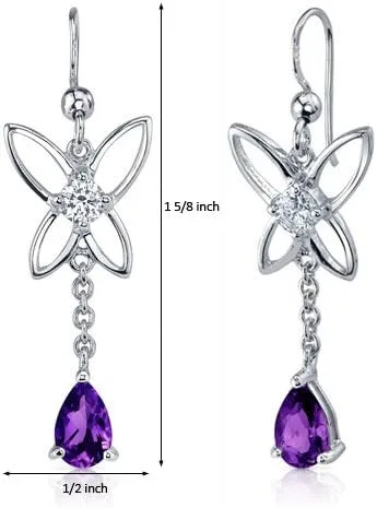 Vista 3 de Peora Aretes colgantes de mariposa de amatista para mujer, plata de ley 925, piedra natal de piedras preciosas naturales, 1.50 quilates en total