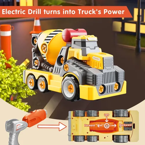 Vista 3 de 28cm Camiones Mezcladores de Cemento Grandes Desarmables para Niños de 3 a 5 y 6 a 8 Años, Juguetes de Construcción con Taladro Eléctrico, Juego