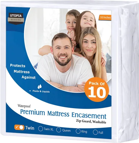 Vista 47 de Utopia Bedding Funda de colchón impermeable de alta calidad, protector de colchón individual con cremallera, 6 pulgadas de profundidad, a prueba