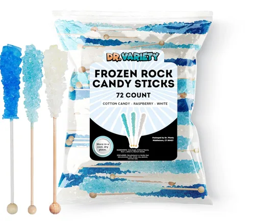Vista 12 de Blue Rock Candy Sticks '72 Pack' – Roca de cristal de azúcar Razz azul envuelta individualmente a granel – Perfecto para recuerdos de fiesta, bodas
