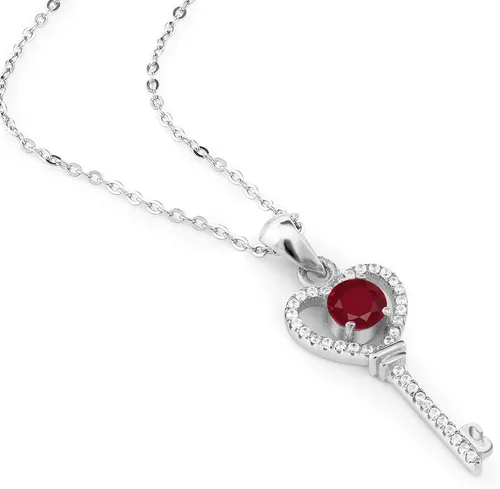 Vista 93 de Gem Stone King Collar con dije de llave de corazón para mujer, plata de ley 925, piedra natal de piedras preciosas, redondo de 0.197 in, con cadena