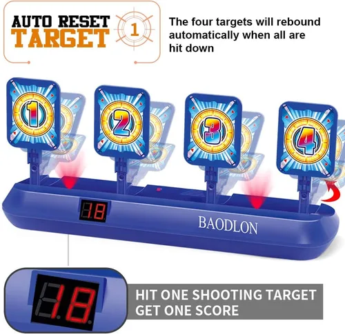 Vista 4 de BAODLON Objetivos de disparo digitales con pistola de juguete de dardos de espuma, puntuación electrónica de reinicio automático de 4