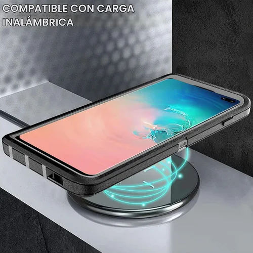 Vista 7 de Funda para Galaxy S10 Plus - Protección resistente 3 en 1 con 2 protectores de pantalla de TPU (negro/gris)