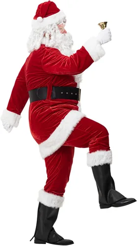 Vista 8 de Sunolga Disfraz de Papá Noel disfraz de Papá Noel traje de terciopelo de Papá Noel 11 piezas de disfraces de Navidad para adultos y hombres sombrero