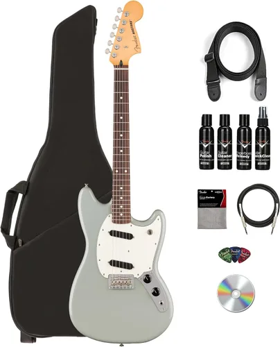 Vista 8 de Fender Player II Mustang - Paquete de 3 colores Sunburst con bolsa de concierto, correa, cable, paquete de 3 púas y kit de limpieza de guitarra