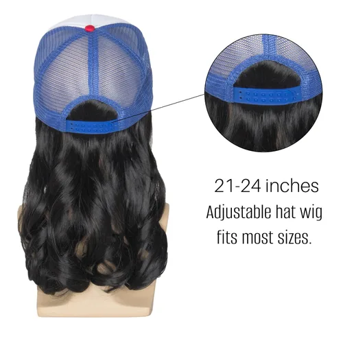 Vista 3 de Yan Dream Peluca de sombrero de salmonete rizado negro con bigote para el 4 de julio, sombrero de disfraz americano con pelo para hombres, fiesta