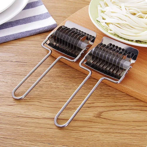 Vista 7 de Cortador de fideos para pasta, máquina manual de espaguetis de pasta de acero inoxidable, cortador de masa para fideos caseros, rodillo de celosía