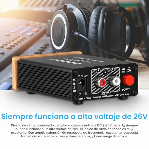 Vista 2 de Douk Audio U3 Amplificadores de Auriculares, Mini Amplificador Hi-Fi para PC de Escritorio de Casa con Conectores de 6.35mm / 3.5mm, Clase A