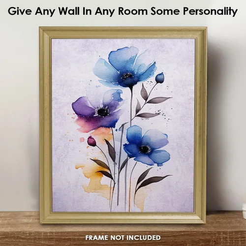 Vista 2 de Vintage Wild Blue Flowers Botanical Wall Art - Give Your Home A Touch of Elegance With Plant Pictures Wall Art, Unframed Set of 3, 8x10 Botanical