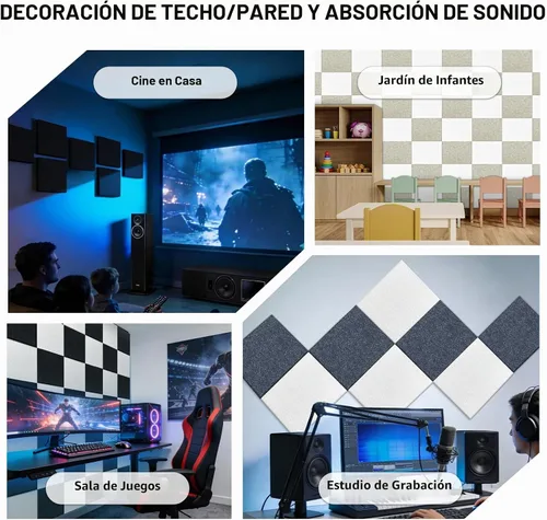 Vista 4 de BXI Absorción de sonido, 12 x 12 x 0.4 pulgadas, 16 paneles de absorción acústica de alta densidad, paneles de absorción de sonido que reducen