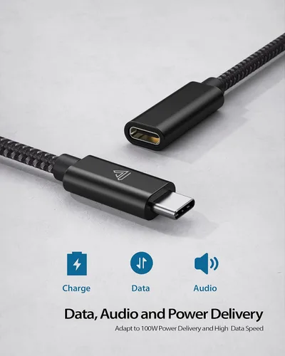 Vista 3 de Faracent Cable de extensión USB C (20Gbps/240W/1FT/0.3M), USB 3.2 tipo C 3.1 macho a hembra, extensión de carga y sincronización para iPhone 16 15