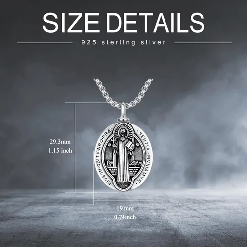 Vista 6 de POTOPYY Collar de plata de ley S925 con colgante de San MiguelSan CristóbalSan BenitoVirgen MaríaSan JoséSan PatricioSan FranciscoSan Judas Collar
