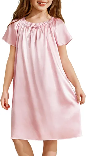 Vista 11 de Arshiner Camisones de seda de satén para niñas, pijama de manga corta, ropa de dormir suave de princesa