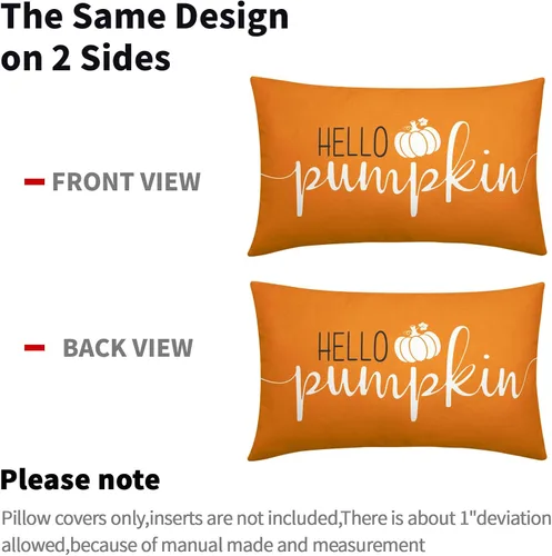 Vista 4 de Juego de 2 fundas de almohada lumbar de otoño de 12 x 20 pulgadas, fundas de almohada rectangulares decorativas de otoño de lino naranja, juego de 2