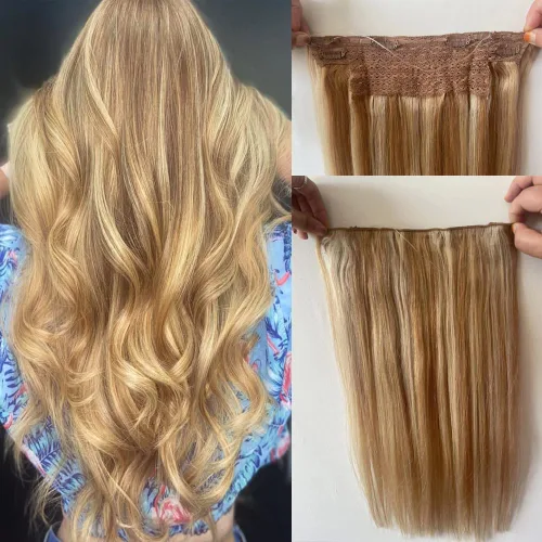 Vista 19 de Extensiones de cabello con alambre negro, extensiones de cabello balayage, extensiones de cabello con alambre de cabello humano, 14 pulgadas 70 g