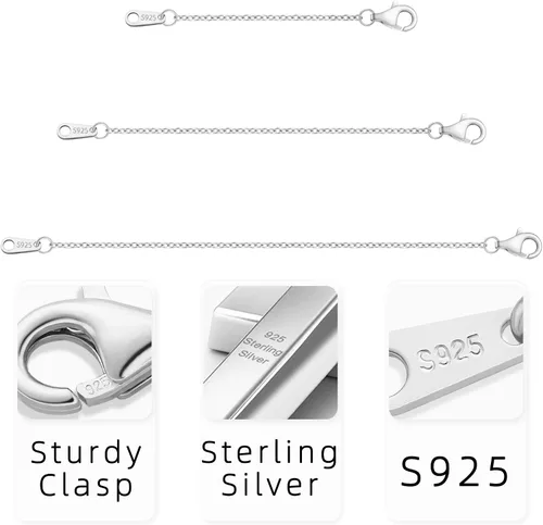 Vista 4 de Extensor de collar de plata de ley 925, extensores de cadena para collares de 2 pulgadas, 3 pulgadas, 4 pulgadas