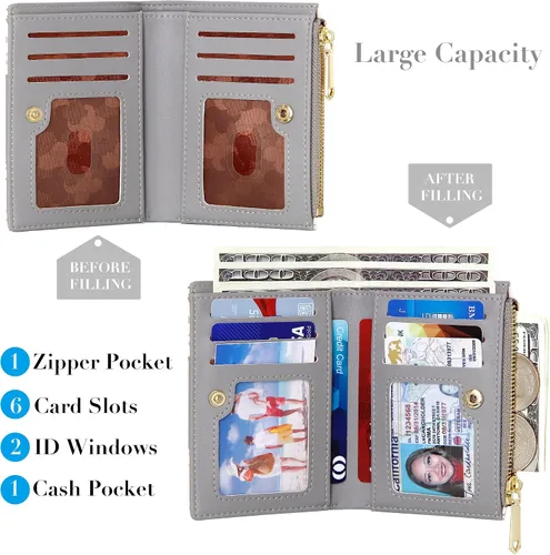 Vista 2 de VOCUS Cartera pequeña para mujer, plegable, con tarjetero impreso, bolsa de cambio con ventana de identificación y bolsillo para monedas