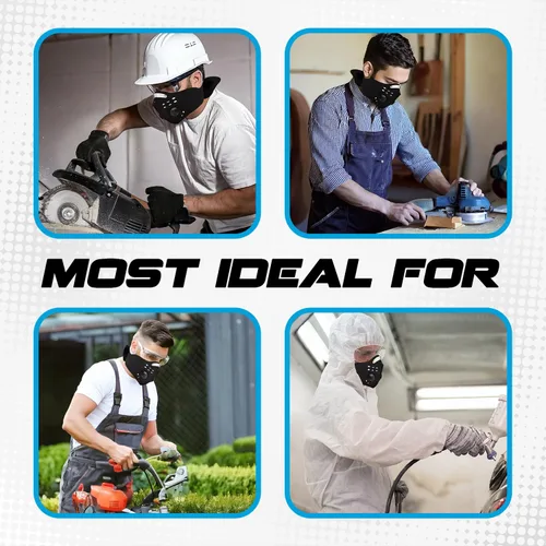 Vista 6 de ECO-GEAR Máscara facial anticontaminación con protección de carbón activado de grado militar Antihumo, gases de escape, polvo, polen Correr