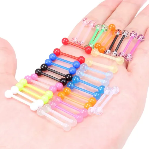 Vista 5 de Lcolyoli 36 piezas de 14 G que brilla en la oscuridad, barra de lengua recta, barra de acrílico flexible para pezón, joyería para mujeres y hombres