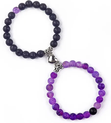Vista 13 de 2 PCS Magnetic Couples Bracelets, Natural Stone Energy Stone Beads Bracelet Set His and Hers Long Distance Relationship Bracelet for Boyfriend
