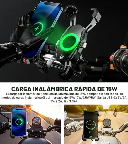 Vista 4 de Kewig Soporte de teléfono para motocicleta Qi 15W inalámbrico y USB C 20W