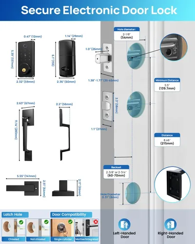 Vista 6 de Juego de cerradura inteligente de puerta de huellas dactilares con control de aplicación: entrada sin llave, bloqueo automático, teclado electrónico