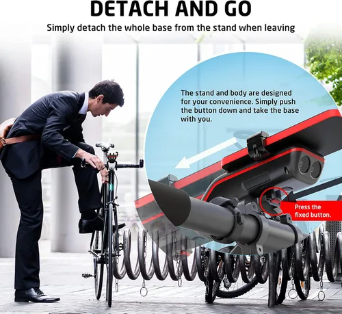 Vista 6 de UPPEL Altavoz Bluetooth para bicicleta, soporte multifuncional para teléfono de bicicleta 10 en 1, luz LED, bocina de bicicleta, micrófono, ideal