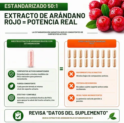 Vista 6 de Cápsulas de extracto de arándano 50:1 concentrado de fruta entera, con diente de león y Uva Ursi, fórmula herbaria de alta potencia, soporte