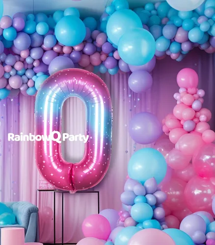 Vista 3 de Globo de número 0 de 40 pulgadas para niño o niña grande estrellado 0-9, globo de Mylar grande del número 0, globos de feliz cumpleaños 0