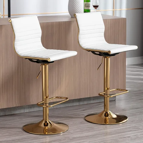 Vista 18 de LZAREAL Juego de 2 taburetes de bar de metal con altura ajustable, diseño moderno de piel sintética blanca sin brazos con base cromada para isla