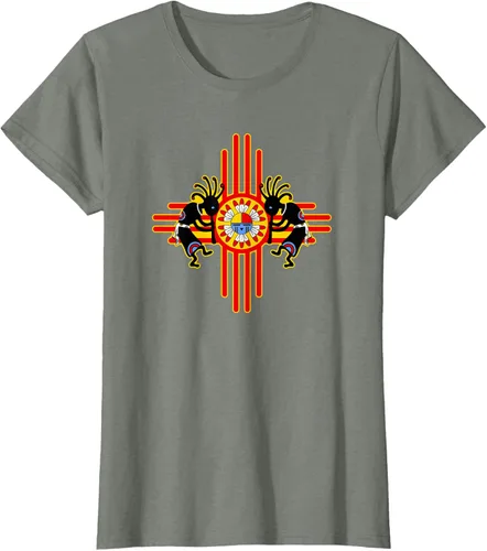 Vista 13 de Native American Kokopelli Kachina Zia Symbol 2 - Camiseta divertida para fanáticos, Negro