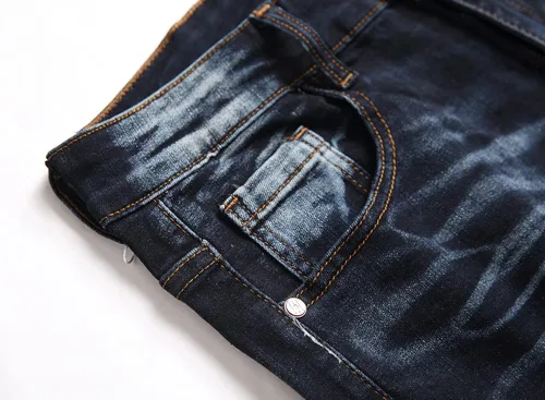 Vista 9 de Junbaoss - Jeans elásticos ajustados para hombre pantalones de mezclilla ajustados rasgados para hombre pantalones de cintura flexible de pierna
