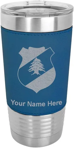 Vista 11 de LaserGram 20oz Vacuum Insulated Tumbler Mug, Coat of Arms Lebanon, Personalized Engraving Included (Faux Leather, Baseball Style)