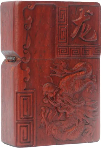 Vista 38 de Caja de carcasa de madera natural Huanghuali tallada en palisandro para módulo Zippo (oración budista)