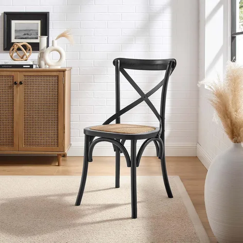 Vista 2 de Modway Gear - Silla de comedor de estilo rústico y moderno estilo granja, en madera de olmo y ratán, color negro