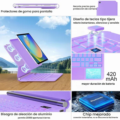 Vista 4 de ALIWLHOF Funda con teclado magnético mágico para iPad de 9ª generación con teclado para iPad 10.2 de 9ª/8ª/7ª generación y Air 3, Pro 10.5, trackpad