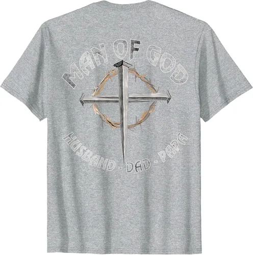 Vista 14 de Man of God Husband Dad Papa Christian Fathers Day (On Back) T-Shirt Asphalt Grey