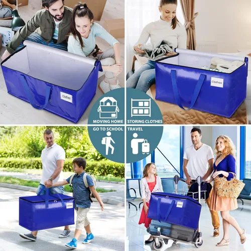 Vista 7 de HomeHacks Bolsas de Mudanza Resistentes con Cremalleras Fuertes y Asas, Bolsas de Mudanza Plegables, Contenedores de Almacenamiento para Embalaje