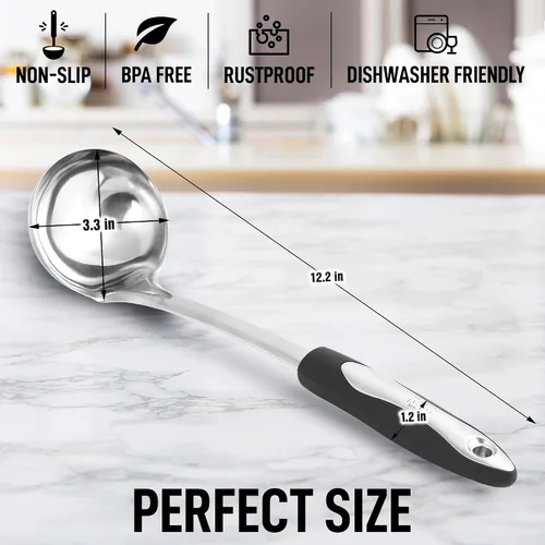 Vista 2 de Zulay Kitchen Premium Soup Ladle - 12" Stainless Steel with Non-Slip Silicone Handle (Pack of 3)