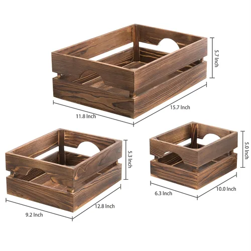 Vista 8 de MyGift Caja organizadora de almacenamiento rústica de madera maciza marrón oscuro con asa, 3 piezas de varios tamaños decorativos