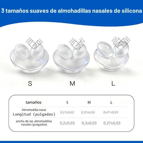 Vista 3 de CPAP - Máscara de almohada nasal, juego de almohadas nasales con arnés desmontable, marco, tubo y 3 tamaños diferentes de almohadas nasales (S, M, L)